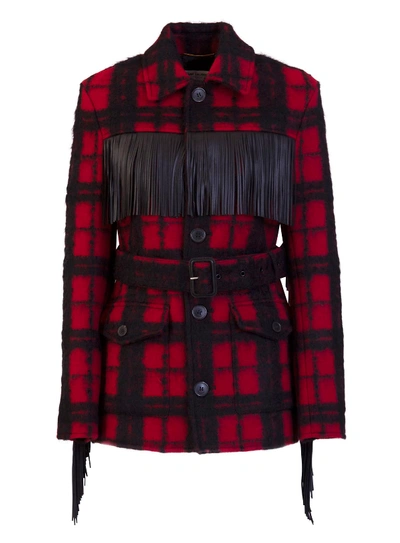 Shop Saint Laurent Fringed Parka In Rosso