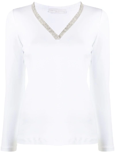 Shop Fabiana Filippi Woven V-neck T-shirt In White