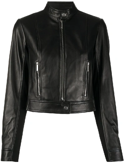 Shop Michael Michael Kors Zip-up Biker Jacket In Black