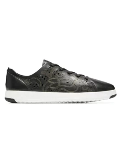 Shop Cole Haan Grandpro Tennis Laser Cut Leather Sneakers In Black Optic White