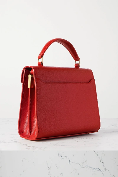 Shop Saint Laurent Cassandra Mini Textured-leather Tote In Red