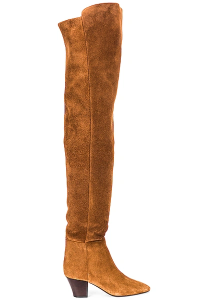 Shop Saint Laurent Kim Over The Knee Boots In Land