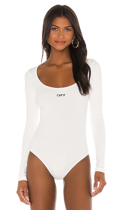 Shop Off-white Rib Long Sleeve Bodysuit In White & Black