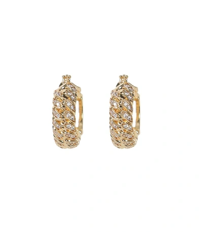 Shop Fendi Gold-tone Crystal Logo Hoop Earrings
