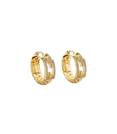 Shop Fendi Gold-tone Crystal Logo Hoop Earrings