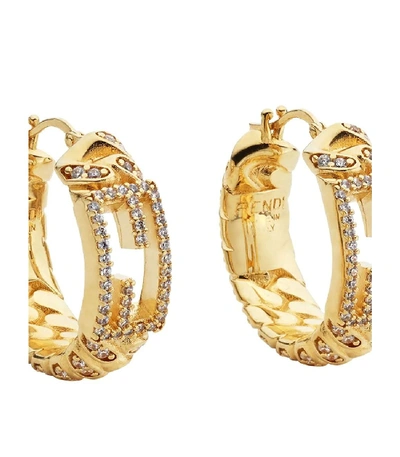 Shop Fendi Gold-tone Crystal Logo Hoop Earrings