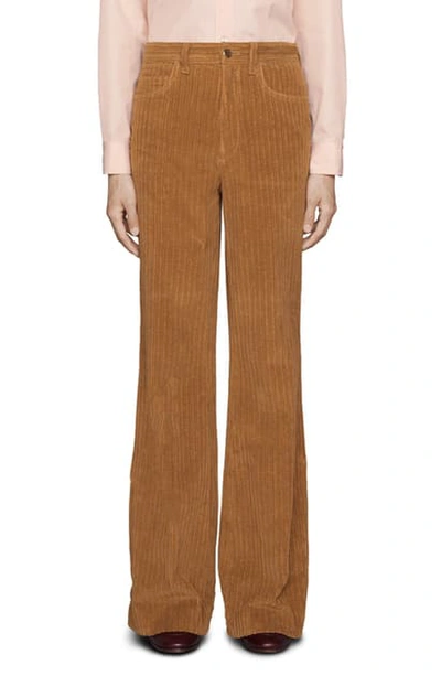 Shop Gucci Corduroy Flare Pants In Golden Camel