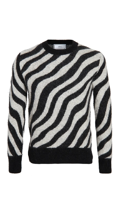 Shop Ami Alexandre Mattiussi Mohair Zebra Stripe Crew Neck Sweater In Black/white
