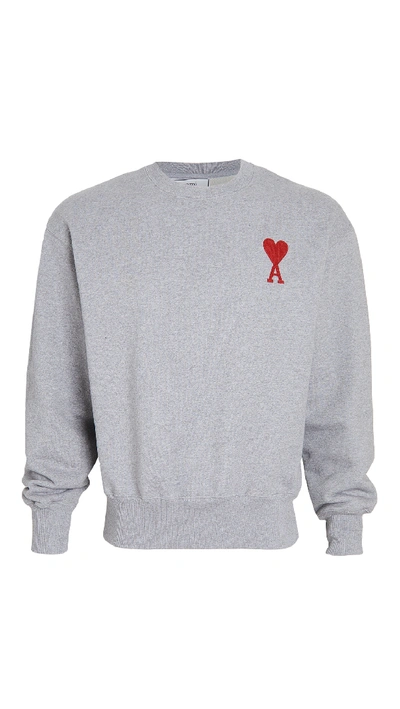 Shop Ami Alexandre Mattiussi Big Heart Crew Neck Sweatshirt In Heather Grey