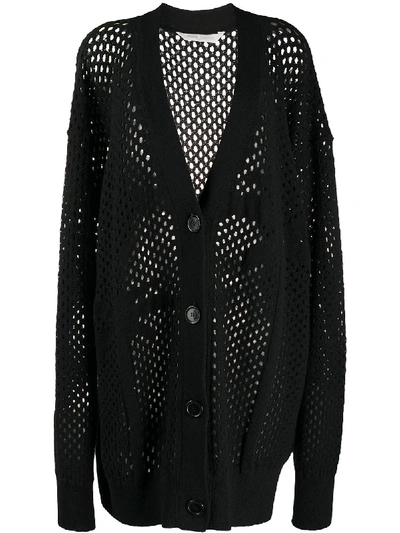 Shop Palm Angels Open-knit Long-length Cardigan In Black