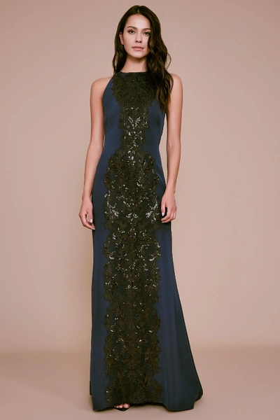 Shop Tadashi Shoji Rizal Sleveless Crepe Gown In Navy/black