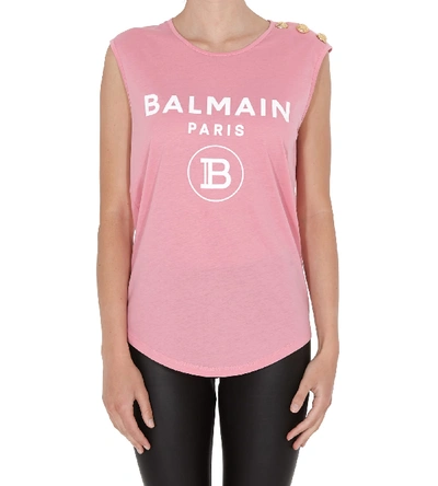 Shop Balmain Logo Top In Pink