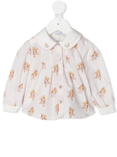 Shop Monnalisa Teddy Bear Print Cotton Shirt In Pink