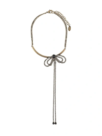Shop Twinset Rhinestone-embellished Bow Necklace In Gold