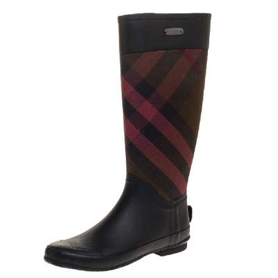 Pre-owned Burberry Black Rubber And Novacheck Canvas Rain Boots Size 41