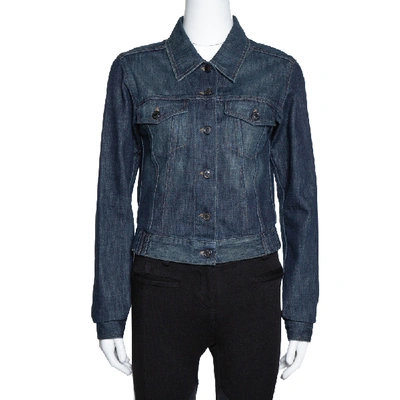 Pre-owned Gucci Dark Blue Denim Elasticized Waist Cropped Jacket S In Navy Blue