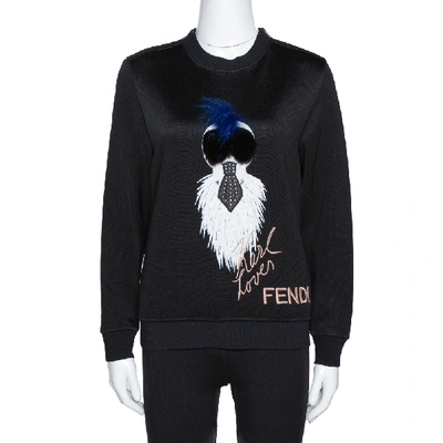 Pre-owned Fendi Black Knit Mink Fur Trim Karlito Sweatshirt M