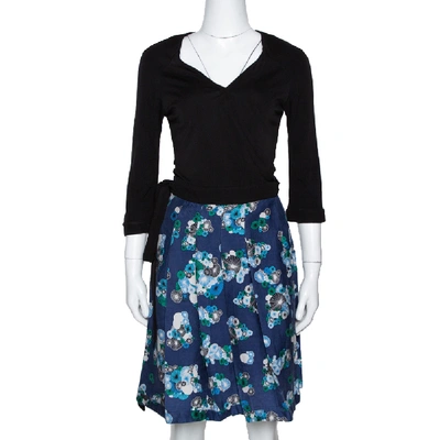 Pre-owned Diane Von Furstenberg Navy Blue Wool & Silk Jewel Wrap Dress M