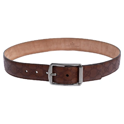 Pre-owned Gucci Ssima Leather Buckle Belt 85cm In Brown
