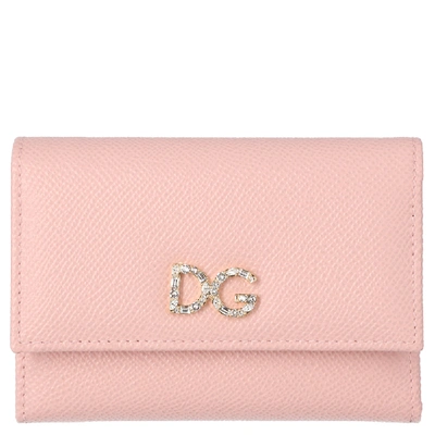 Pre-owned Dolce & Gabbana Light Pink Leather Tri-fold Wallet