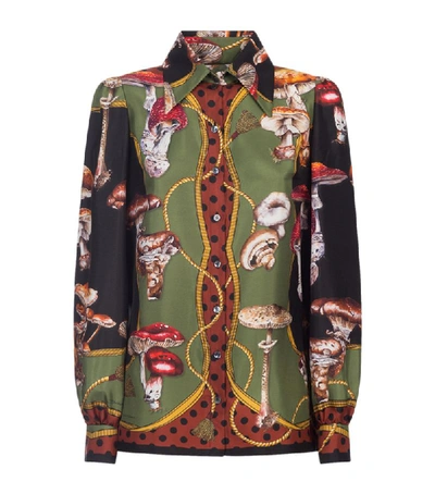 Shop Dolce & Gabbana Silk Mushroom Print Shirt