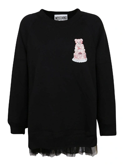Shop Moschino Cake Teddy Bear Logo Sweatshirt In Black