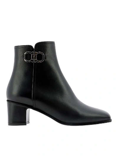Shop Ferragamo Cassaro Black Ankle Boots In Smooth Leather