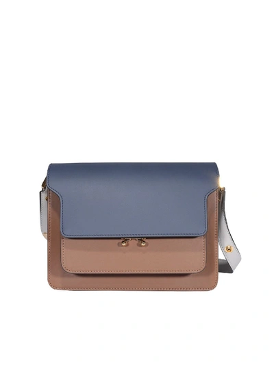 Shop Marni Trunk Leather Bag In Blue Brown And White