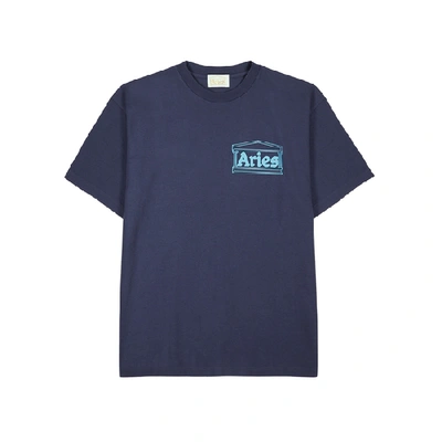 Shop Aries Temple Blue Cotton T-shirt