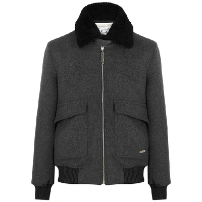 Shop Off-white Pivot Grey Wool-blend Bomber Jacket