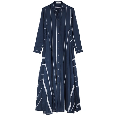 Shop Palmer Harding Casablanca Striped Cotton-blend Maxi Dress In Navy