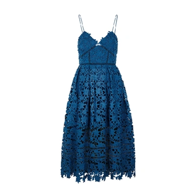 Shop Self-portrait Azaelea Blue Guipure Lace Midi Dress In Dark Blue