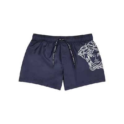 Shop Versace Medusa Navy Shell Swim Shorts