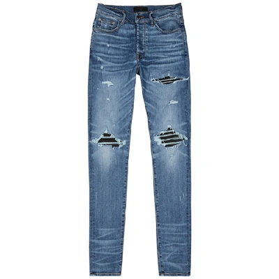 Shop Amiri Mx1 Blue Leather-panelled Skinny Jeans In Denim