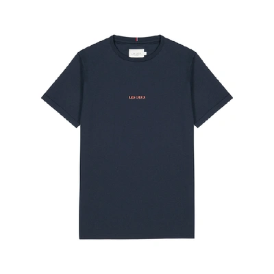 Shop Les Deux Lens Navy Logo Cotton T-shirt