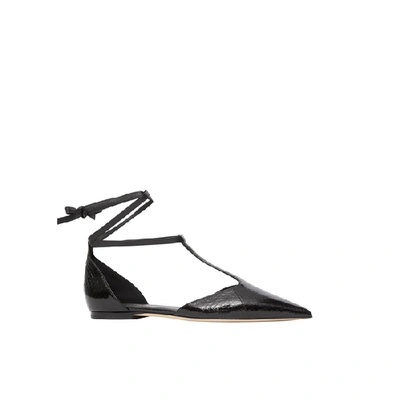 Shop Burberry Snakeskin And Leather Point-toe Ballerinas In Black