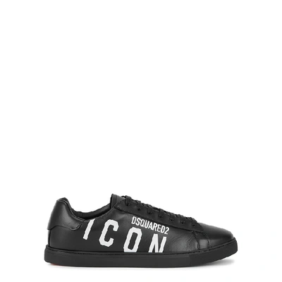 Shop Dsquared2 New Tennis Printed Leather Sneakers In Black And White