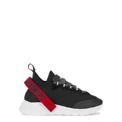 Shop Dsquared2 Speedster Black Stretch-knit Sneakers In Black And Red