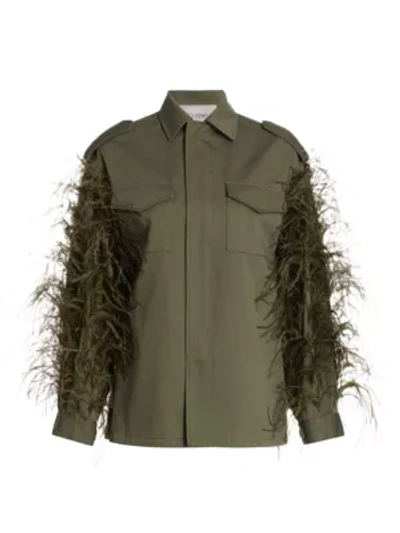 Shop Valentino Ostrich-feather Utility Jacket In Olive