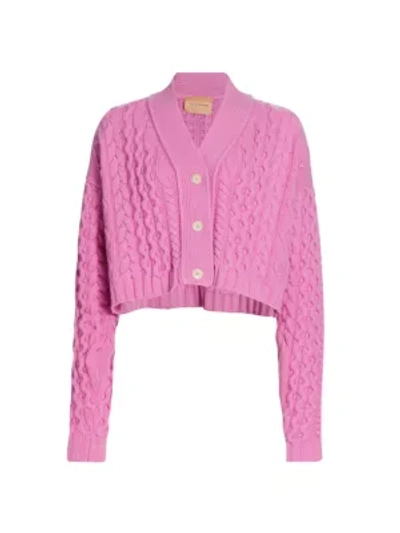 Shop Andamane Forget Me Not Knitted Cropped Cardigan In Pink