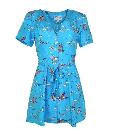Shop Harley Viera-newton Mini Rosemary Dolphin Print Silk Dress In Blue