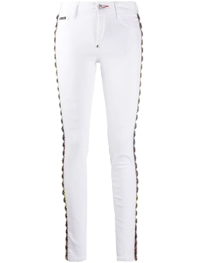 Shop Philipp Plein Crystal-embellished Skinny Jeans In White