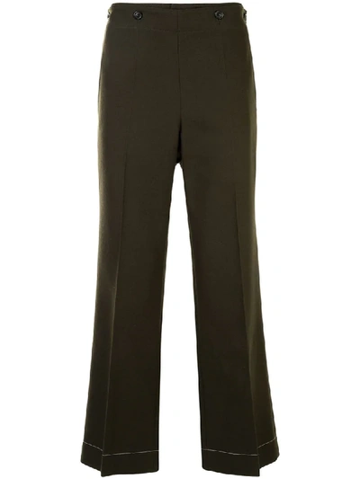 Shop Maison Margiela Twill Cropped Trousers In Green