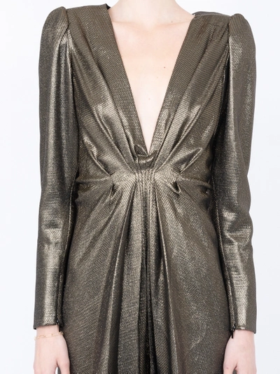 Shop Saint Laurent V-neck Metallic Dress