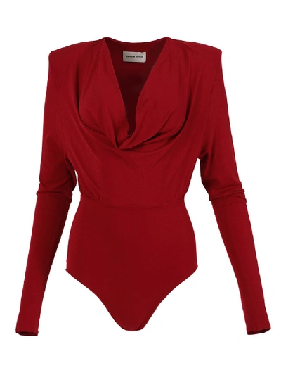 Shop Alexandre Vauthier Red Draped Bodysuit