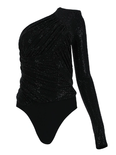 Shop Alexandre Vauthier Black Embellished One-shoulder Bodysuit