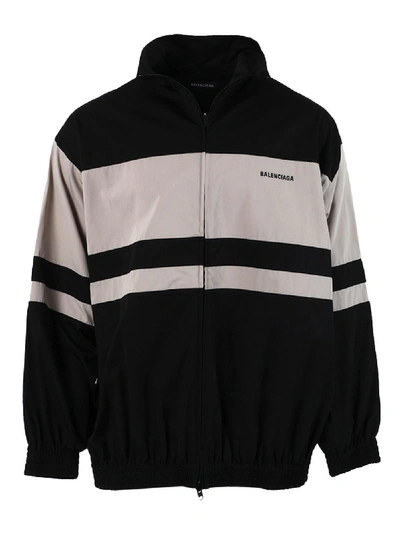 Shop Balenciaga Black And Beige Zip-up Jacket
