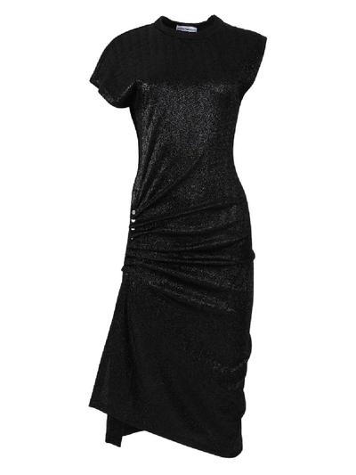 Shop Rabanne Draped Metallic Midi Dress In Black