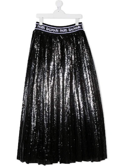 Shop Balmain Teen Sequin-embellished Midi Skirt In Black