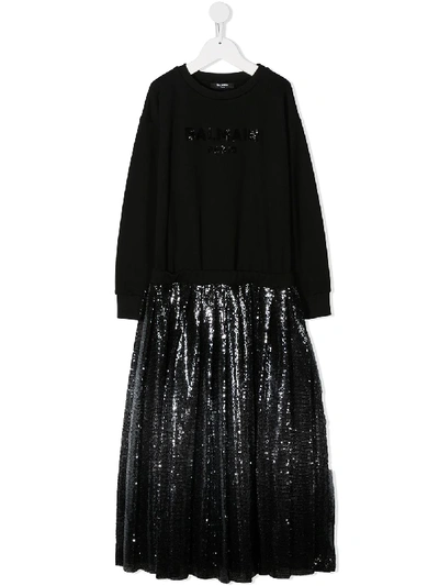 Shop Balmain Sequin-embellished Contrast Dress In Black